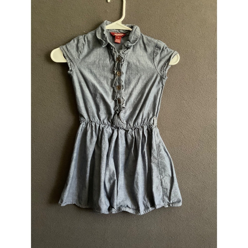 Arizona Jean Co Girls Size 6‎ Chambray Blue Ruffle Front Dress